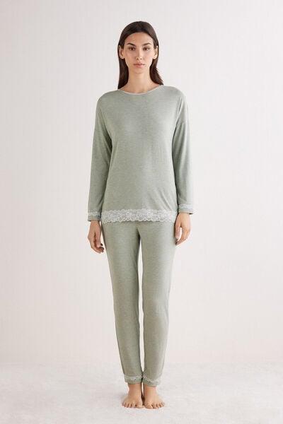 Green Romantic Lace Pyjama Set, 5601_949J, large image number 1