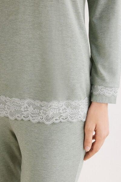 Green Romantic Lace Pyjama Set, 5601_949J, large image number 5