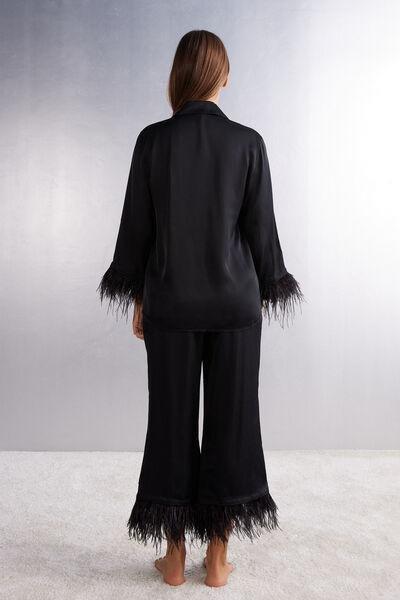 Intimissimi Black Satin Feather Pyjama Set Azadea UAE