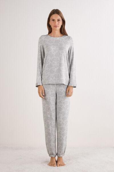 Grey Soft Dreams Devore Pattern Long Pyjama Set, , large image number 0
