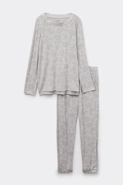 Grey Soft Dreams Devore Pattern Long Pyjama Set, , large image number 2