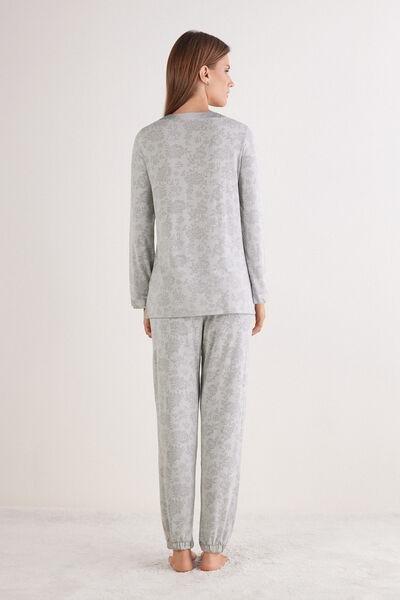 Grey Soft Dreams Devore Pattern Long Pyjama Set, , large image number 3