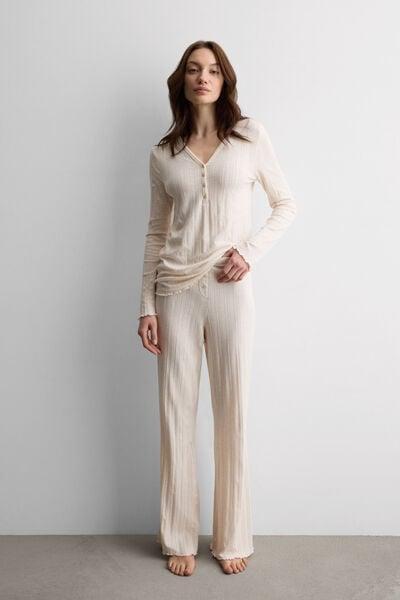 Cream Sweet Pointelle Full-Length Pyjamas, 5601_070K, medium