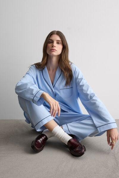 Blue Full-Length Cotton Pyjama Set, 5601_067K, large image number 0
