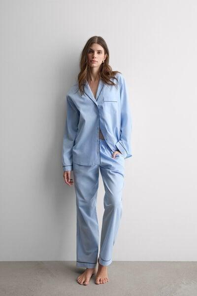 Blue Full-Length Cotton Pyjama Set, 5601_067K, large image number 1