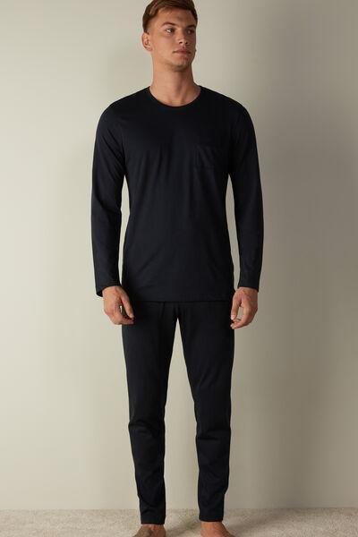 Midnight Blue Long Basic Supima? Cotton Pyjamas, Men, , large image number 0