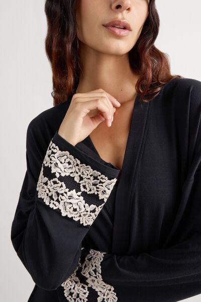 Black Pretty Flowers Night Gown, Black/ivory, large image number 1