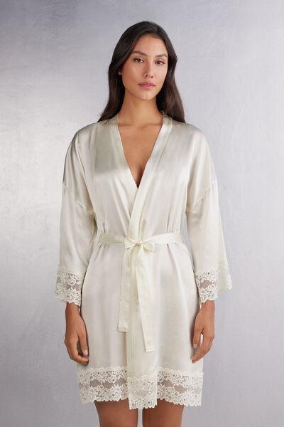 White Pretty Flowers Kimono, , medium