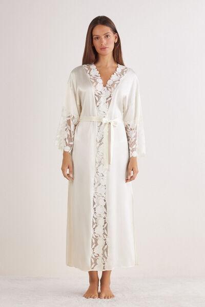 POWDER WHITE All About Flowers Long Silk Dressing Gown, , large image number 0