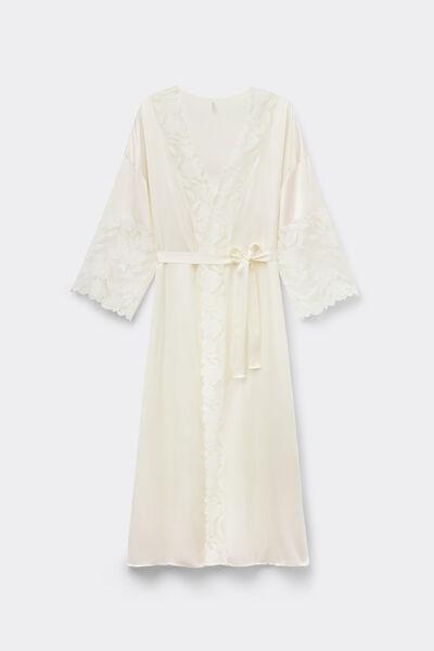 POWDER WHITE All About Flowers Long Silk Dressing Gown, , large image number 2