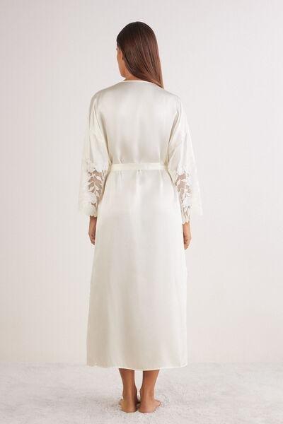 POWDER WHITE All About Flowers Long Silk Dressing Gown, , large image number 3