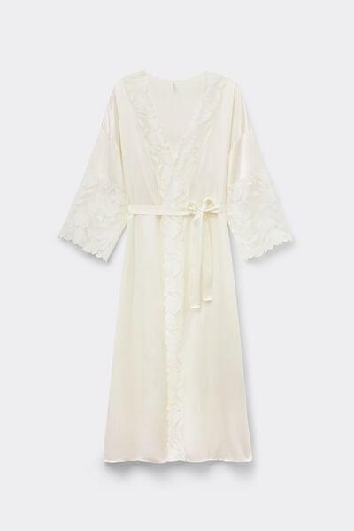 White All About Flowers Long Silk Dressing Gown, Powder White, large image number 3