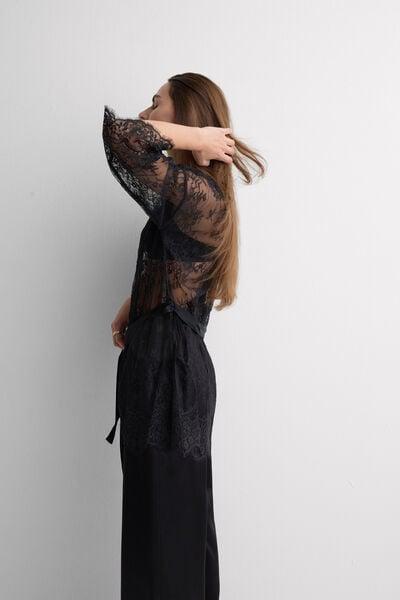 Black Elegance Embodied Lace Dressing Gown, Black, large image number 0