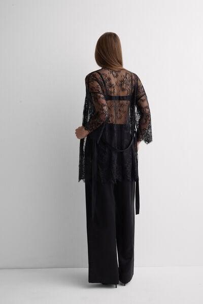 Black Elegance Embodied Lace Dressing Gown, Black, large image number 2