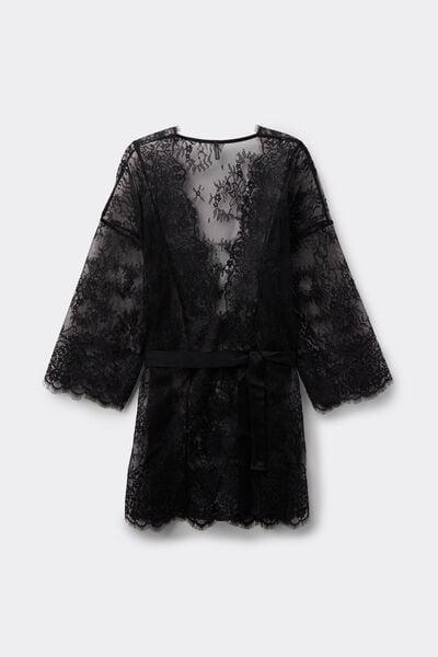 Black Elegance Embodied Lace Dressing Gown, Black, large image number 3