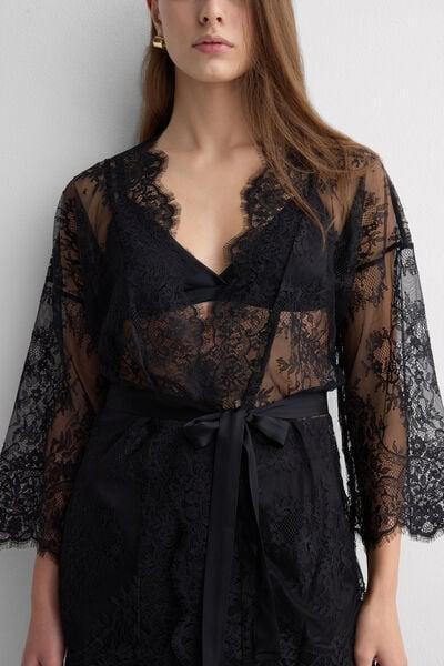 Black Elegance Embodied Lace Dressing Gown, Black, large image number 5