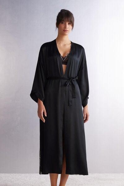 Black Long Dressing Gown, Black, medium