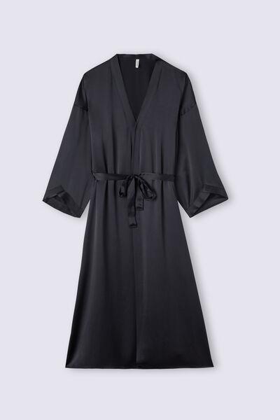 Black Long Dressing Gown, Black, large image number 2