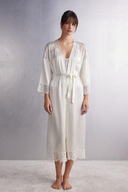 Intimissimi - White The Most Romantic Season Long Silk Dressing Gown