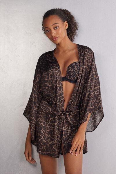 Multicolour Luxurious Leopard Viscose Satin Kimono, , large image number 1