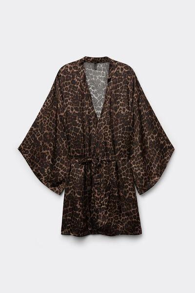 Multicolour Luxurious Leopard Viscose Satin Kimono, , large image number 2