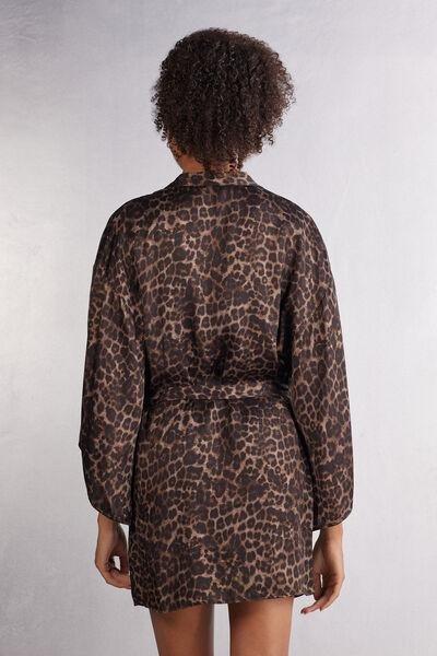 Multicolour Luxurious Leopard Viscose Satin Kimono, , large image number 3