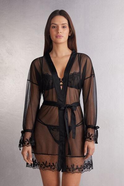 Black Frou Frou Romance Kimono, Black, large image number 0