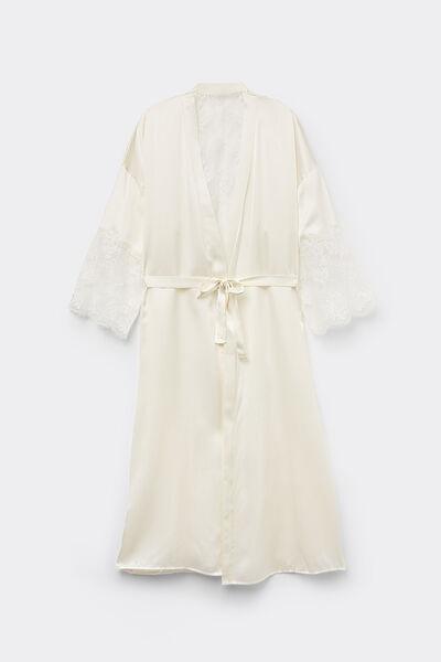 White Long Silk Dressing Gown, , large image number 1