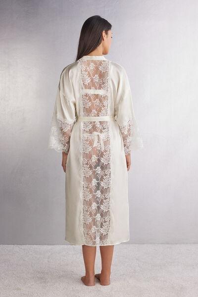 White Long Silk Dressing Gown, Powder White, large image number 3