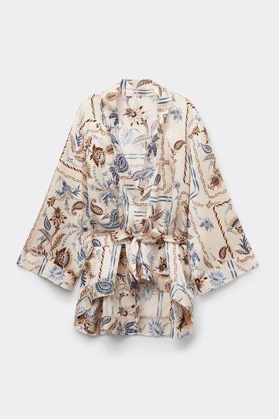 Multicolour Italian Riviera Silk Kimono, , large image number 1