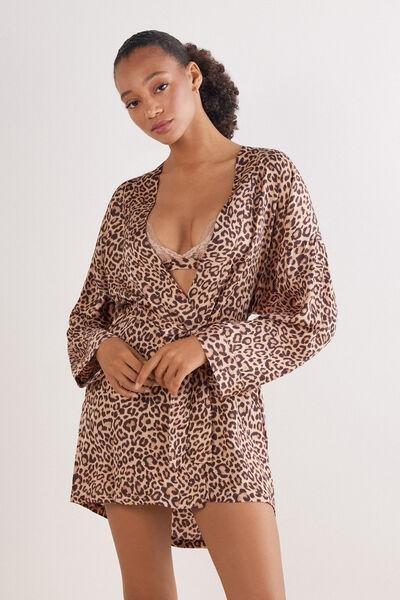 Brown Animal Print Pretty Savage Satin Kimono, , large image number 2