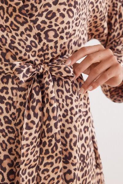 Brown Animal Print Pretty Savage Satin Kimono, 5601_938J, large image number 8