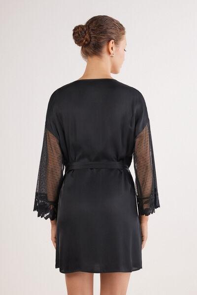 Black All About Flowers Viscose Satin And Tulle Kimono, Black, large image number 3