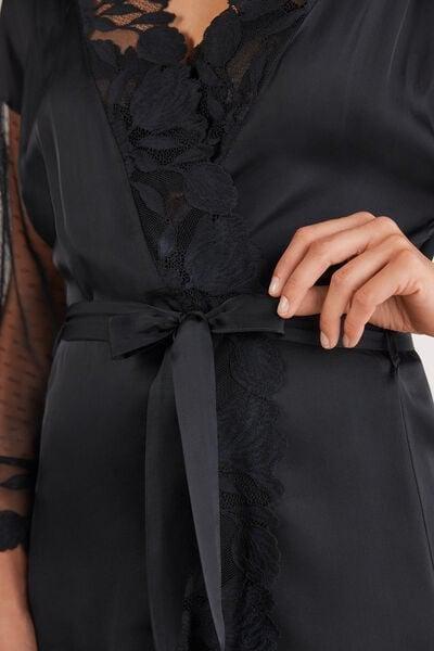 Black All About Flowers Viscose Satin And Tulle Kimono, Black, large image number 5