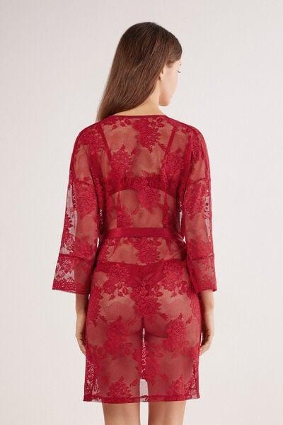 Red La Femme Fatale Belted Lace Dressing Gown, Wax Red, large image number 3