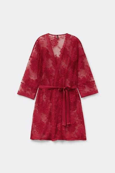 Red La Femme Fatale Belted Lace Dressing Gown, Wax Red, large image number 5