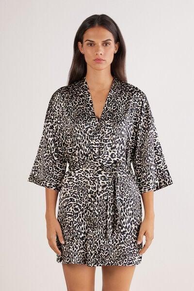 Beige A Moment Of Glamour Animal Print Silk Kimono, 5601_029K, large image number 0