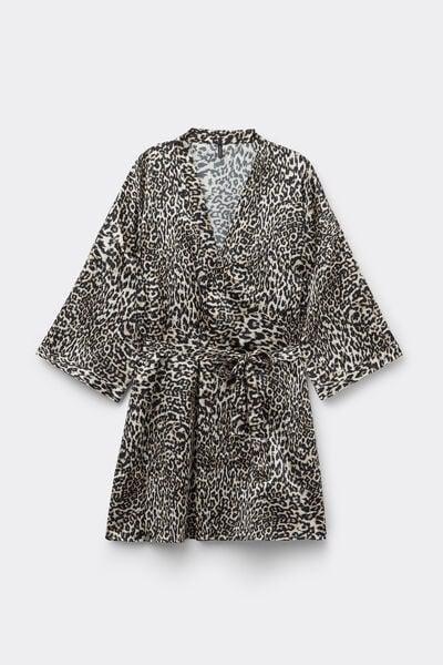 Beige A Moment Of Glamour Animal Print Silk Kimono, 5601_029K, large image number 7
