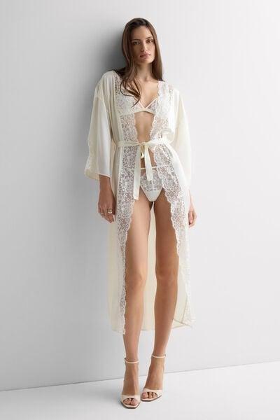 Ivory Ethereal Embrace Long Silk Dressing Gown, Powder White, medium