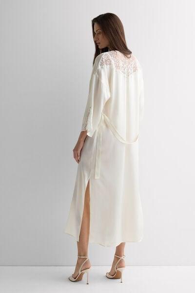 Ivory Ethereal Embrace Long Silk Dressing Gown, Powder White, large image number 2