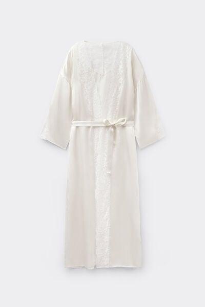 Ivory Ethereal Embrace Long Silk Dressing Gown, Powder White, large image number 3