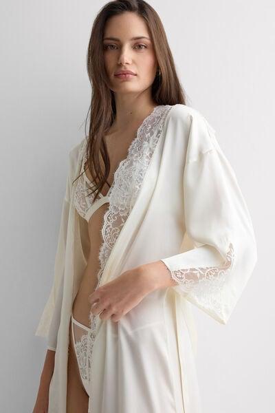 Ivory Ethereal Embrace Long Silk Dressing Gown, Powder White, large image number 5