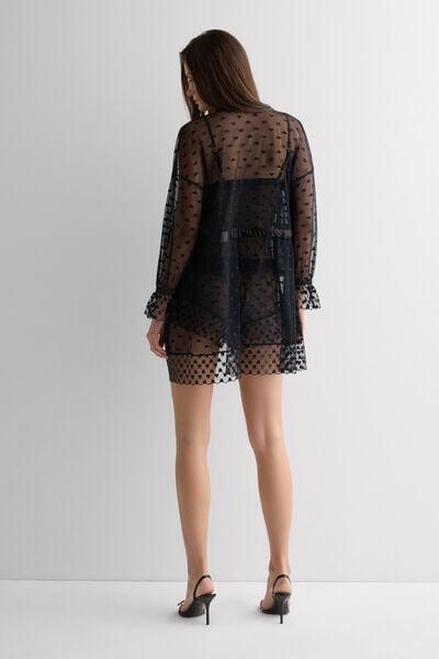 Black The Love Club Lace Dressing Gown, Black, medium