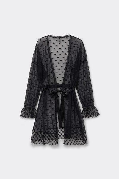 Black The Love Club Lace Dressing Gown, Black, large image number 3