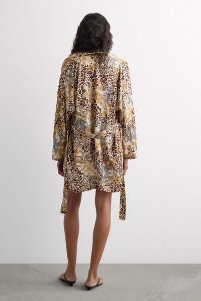 Beige Simply Iconic Animal Print Viscose Satin Kimono, 5601_071K, large image number 2