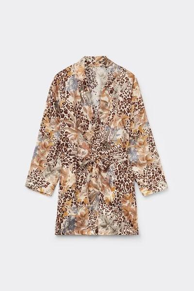 Beige Simply Iconic Animal Print Viscose Satin Kimono, 5601_071K, large image number 3