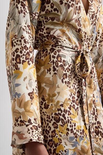Beige Simply Iconic Animal Print Viscose Satin Kimono, 5601_071K, large image number 5