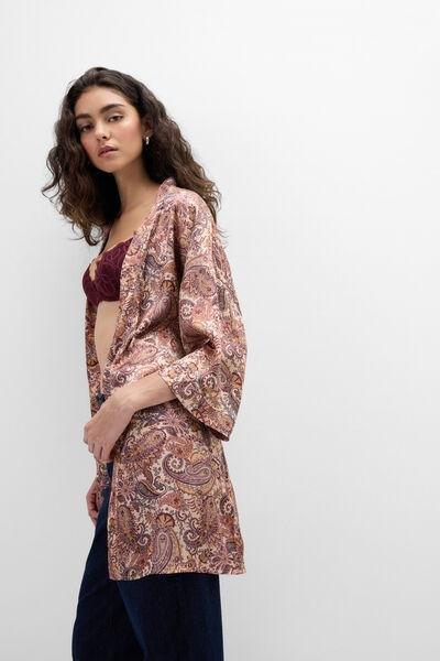 Brown Elevate Your Day Printed Viscose Satin Kimono, 5601_197K, medium