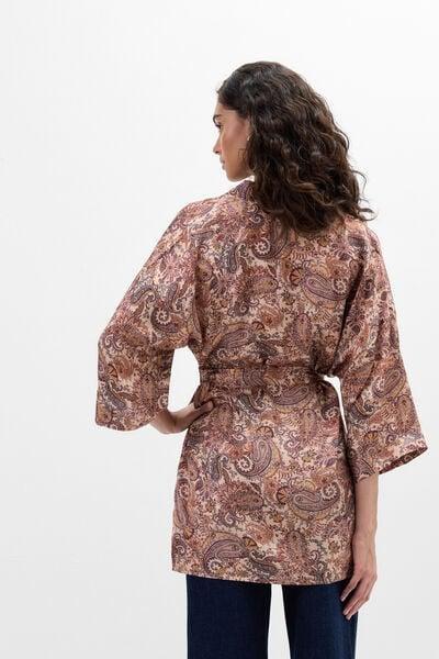 Brown Elevate Your Day Printed Viscose Satin Kimono, 5601_197K, medium