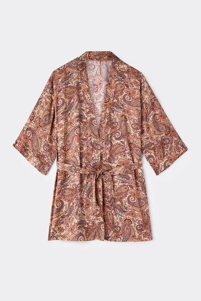 Brown Elevate Your Day Printed Viscose Satin Kimono, 5601_197K, large image number 3
